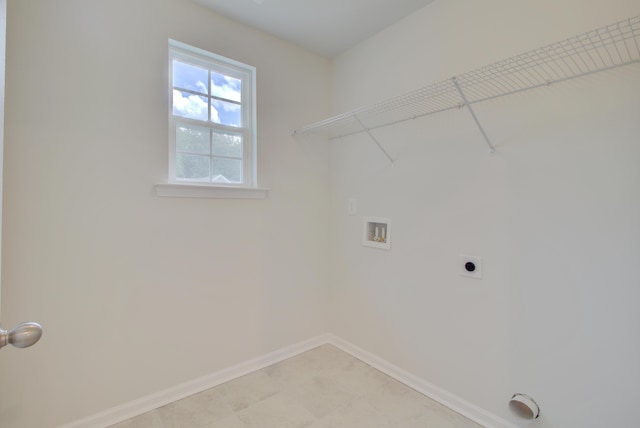 washroom featuring washer hookup, laundry area, hookup for an electric dryer, and baseboards