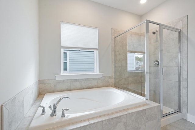 bathroom with plus walk in shower