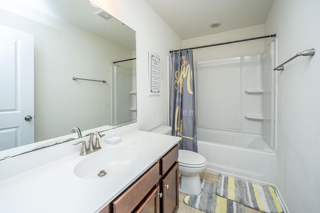 full bathroom featuring vanity, toilet, and shower / bath combo with shower curtain