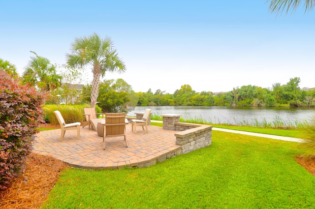 view of patio / terrace with a water view