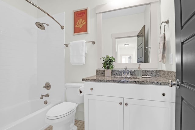 full bathroom featuring shower / bathing tub combination, vanity, and toilet