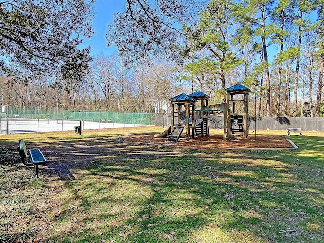 view of jungle gym with a yard