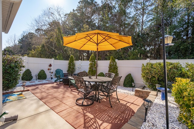 view of patio with outdoor dining area and a fenced backyard