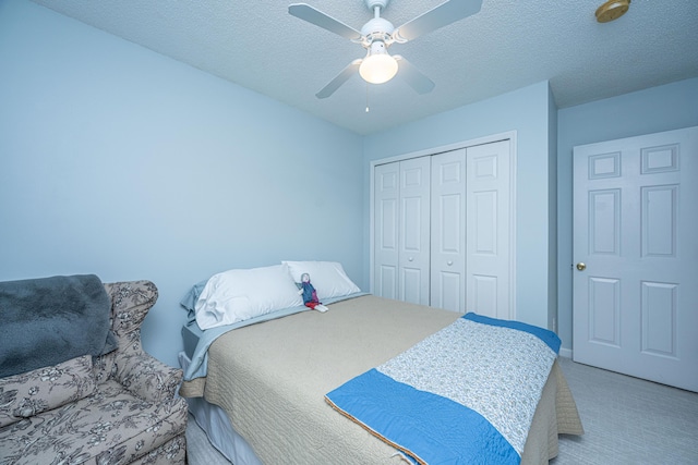 1401 Elm Hall Cir, Summerville, SC 29483 - bedroom featuring a closet, carpet floors, ceiling fan, and a textured ceiling