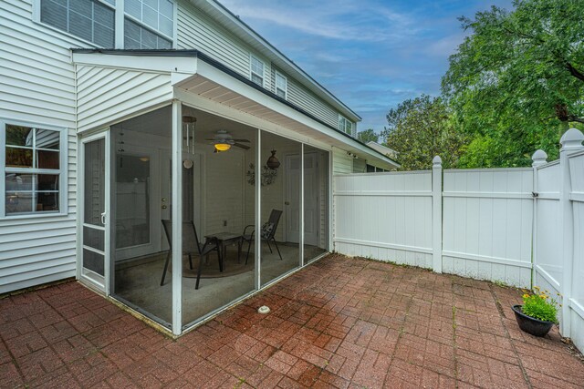 1401 Elm Hall Cir, Summerville, SC 29483 - view of patio featuring a sunroom and a ceiling fan