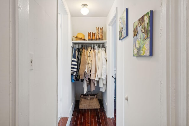 hallway featuring dark wood-type flooring