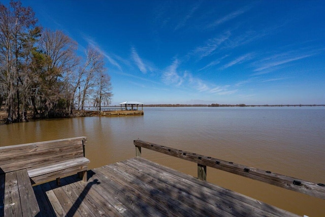 view of dock with a water view