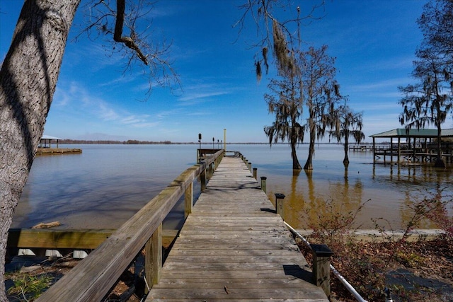 view of dock featuring a water view