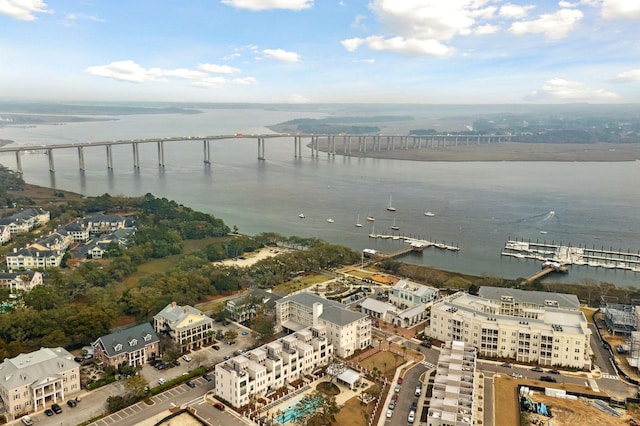 aerial view with a water view