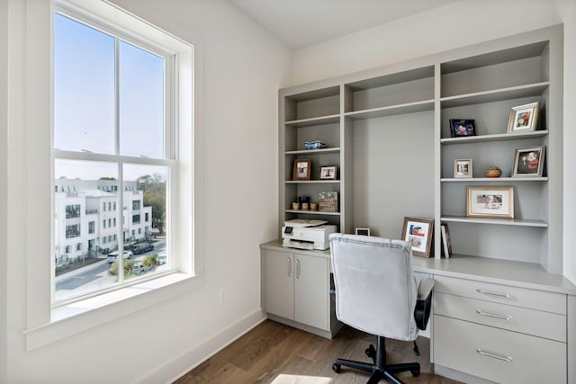 office area with wood-type flooring