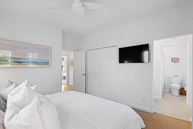 3000 Treadwell St, Mount Pleasant, SC 29466 - carpeted bedroom with a closet, baseboards, a ceiling fan, and ensuite bath