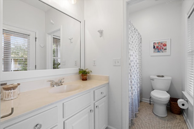 3000 Treadwell St, Mount Pleasant, SC 29466 - bathroom featuring toilet, vanity, a shower with curtain, and tile patterned floors