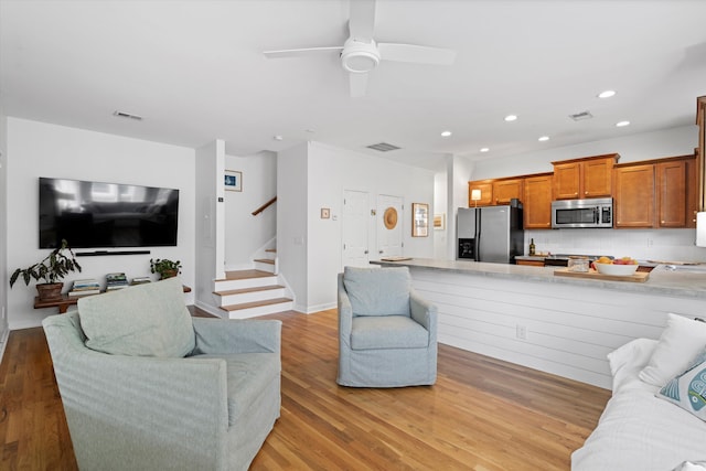 3000 Treadwell St, Mount Pleasant, SC 29466 - living area with recessed lighting, stairway, light wood-style floors, baseboards, and ceiling fan