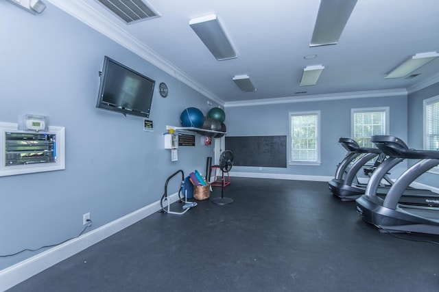 3000 Treadwell St, Mount Pleasant, SC 29466 - gym with baseboards, crown molding, and plenty of natural light