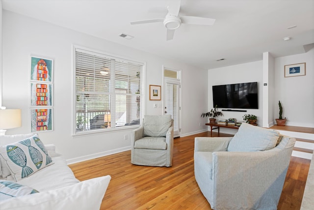 3000 Treadwell St, Mount Pleasant, SC 29466 - living room featuring light wood finished floors, baseboards, and ceiling fan