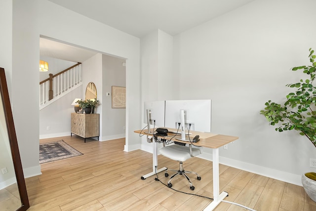 office area featuring light hardwood / wood-style flooring