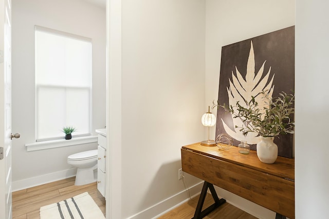 bathroom with hardwood / wood-style floors and toilet