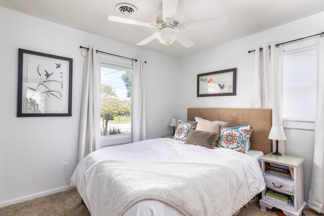 bedroom featuring ceiling fan and carpet flooring