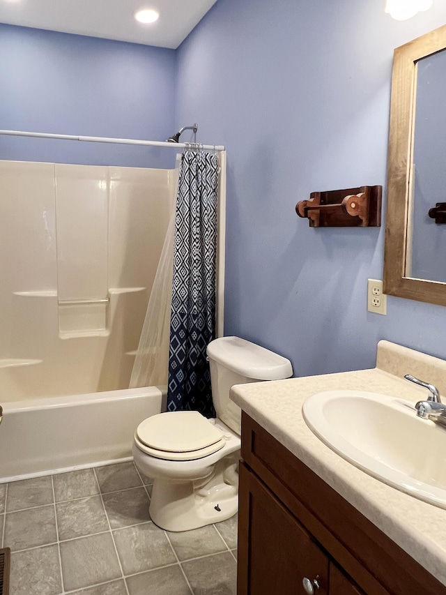 1514 Reevesville Rd, Bowman, SC 29018 - full bath featuring vanity, toilet, shower / tub combo with curtain, and tile patterned floors