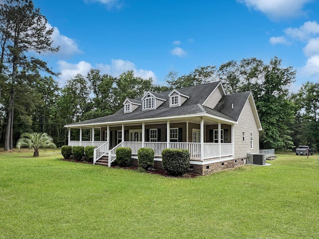 1514 Reevesville Rd, Bowman, SC 29018 - view of front facade featuring crawl space, covered porch, a front yard, central AC unit, and roof with shingles