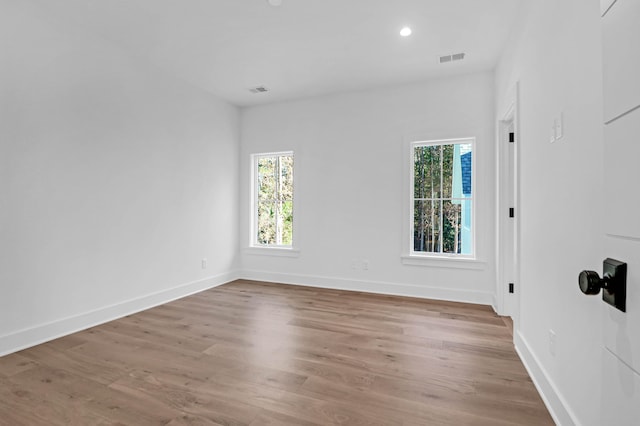 spare room with light wood-type flooring and plenty of natural light