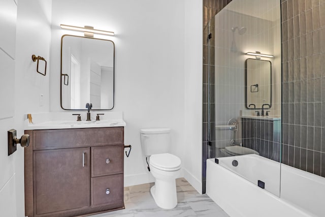 full bathroom with vanity, toilet, and enclosed tub / shower combo