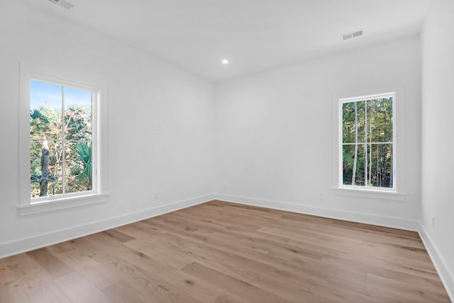 unfurnished room with a healthy amount of sunlight and light wood-type flooring