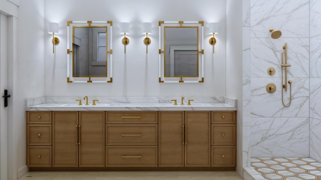 bathroom featuring a shower and vanity