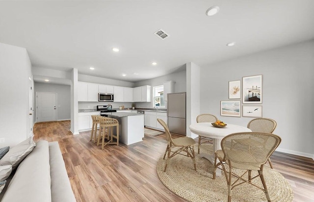 dining room with light hardwood / wood-style floors