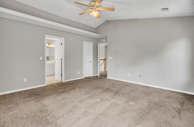 434 Antebellum Ln, Mount Pleasant, SC 29464 - unfurnished bedroom with vaulted ceiling, carpet, baseboards, connected bathroom, and ceiling fan