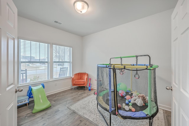 game room featuring light wood-type flooring