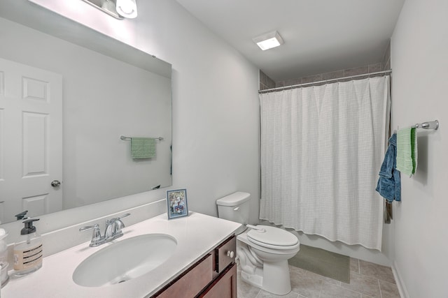 full bathroom with tile patterned flooring, vanity, shower / bath combination with curtain, and toilet