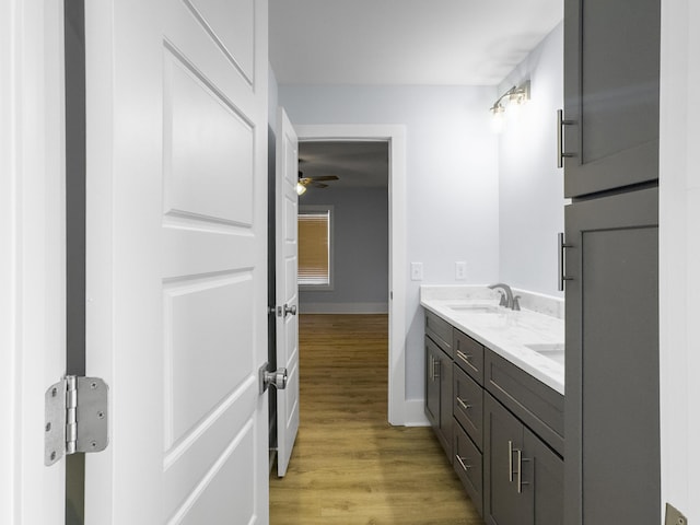 bathroom featuring hardwood / wood-style flooring and vanity