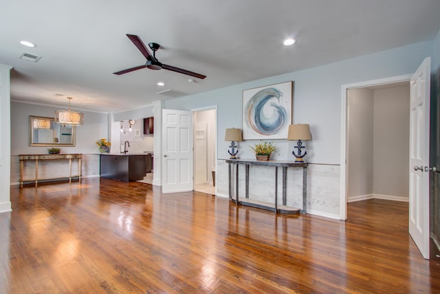 5043 Victoria Ave, North Charleston, SC 29405 - living area featuring ceiling fan, dark wood finished floors, recessed lighting, and baseboards