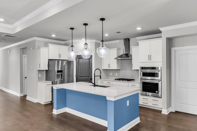 512 Pontoon Rd, Huger, SC 29450 - kitchen featuring a sink, stainless steel appliances, wall chimney exhaust hood, tasteful backsplash, and recessed lighting
