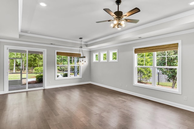 512 Pontoon Rd, Huger, SC 29450 - spare room featuring a ceiling fan, a tray ceiling, baseboards, ornamental molding, and recessed lighting