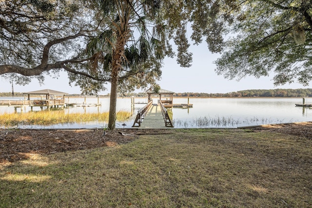 view of dock featuring a water view