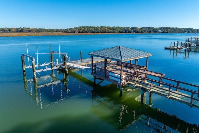 dock area with a water view