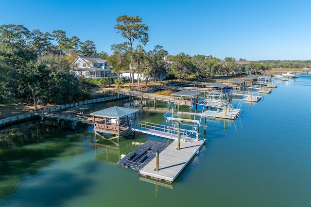 dock area featuring a water view