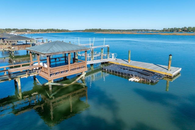 view of dock with a water view