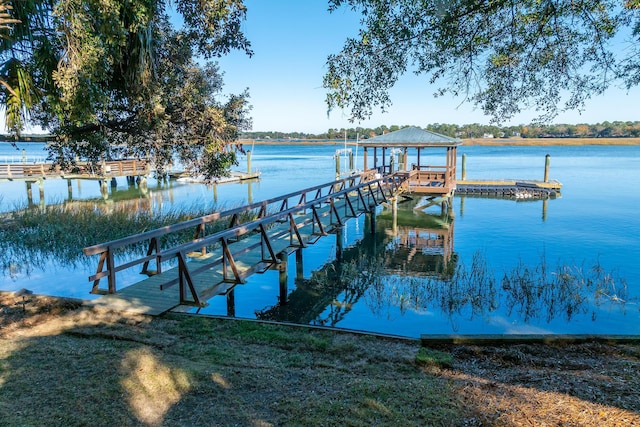 dock area with a water view