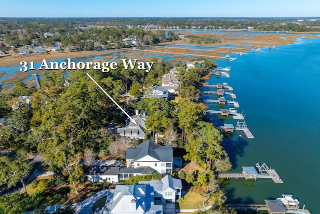 aerial view featuring a water view