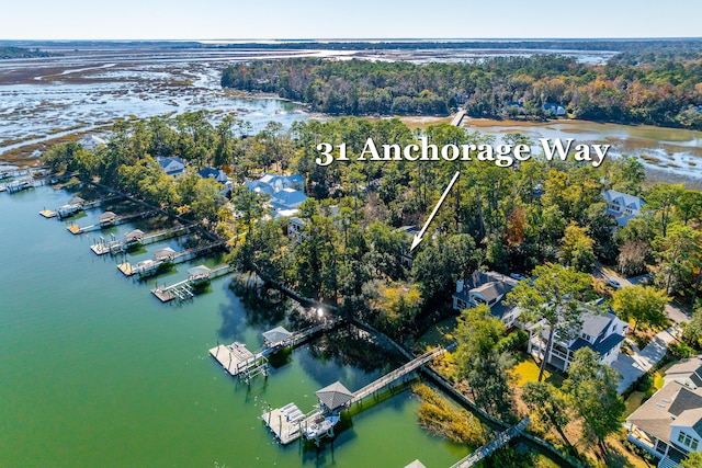 bird's eye view featuring a water view