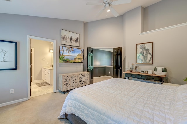 bedroom featuring baseboards, carpet flooring, connected bathroom, and visible vents