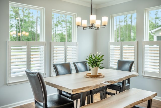 224 Wappoo Trace Ln, Summerville, SC 29486 - dining area featuring a chandelier, baseboards, and wood finished floors