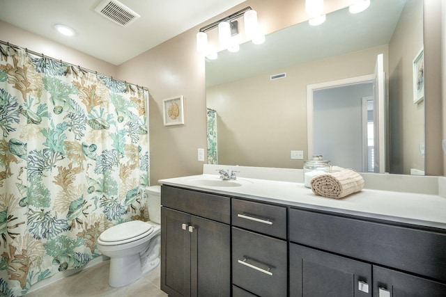 224 Wappoo Trace Ln, Summerville, SC 29486 - bathroom featuring toilet, vanity, tile patterned floors, and a shower with shower curtain