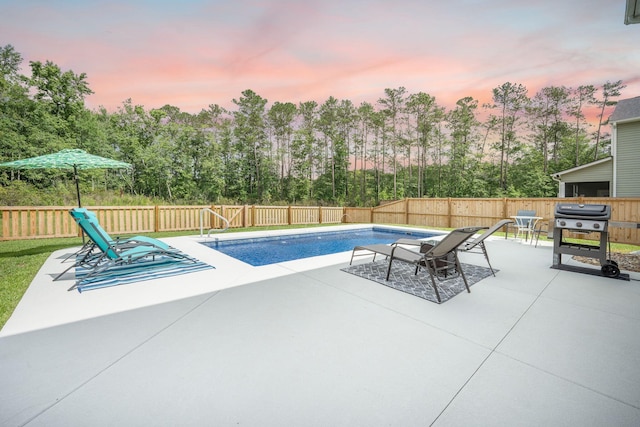224 Wappoo Trace Ln, Summerville, SC 29486 - view of swimming pool with a patio area, a fenced backyard, view of scattered trees, and area for grilling