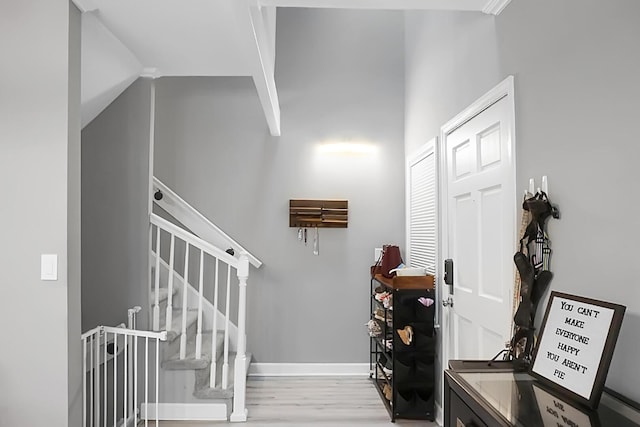 foyer entrance featuring light wood-type flooring