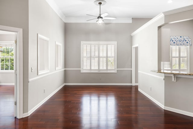 1232 Palmetto Peninsula Dr, Mount Pleasant, SC 29464 - empty room with ceiling fan, wood finished floors, crown molding, and baseboards