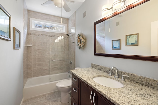 1232 Palmetto Peninsula Dr, Mount Pleasant, SC 29464 - bathroom with ceiling fan, toilet, vanity, and bathtub / shower combination